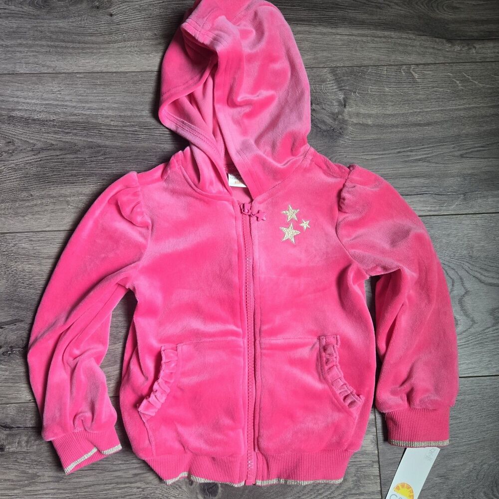 C&C California Velour Hoodie Toddler 2T Pink Gold Star Zip Y2K Coquette NWT